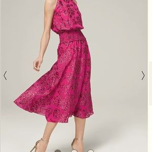 Floral Burnout Smocked-Neck Midi Dress from White House Black Market worn once